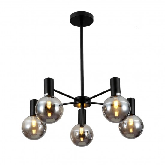 Black Smoked Semi Flush 5 Arm Ceiling Light