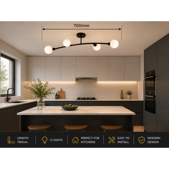Modern Black 4 Way Opal Glass Ceiling Light Straight Bar G9 Light Fitting