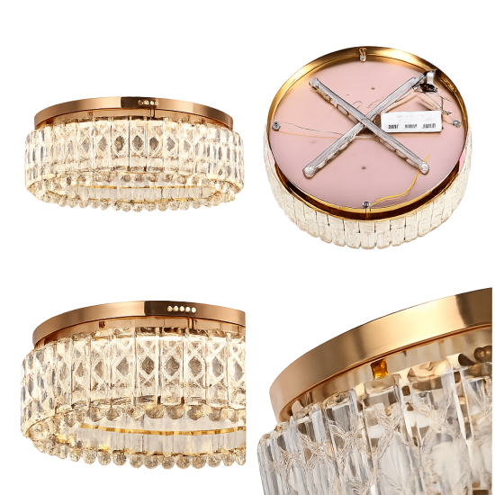 Rose Gold Crystal LED Flush Ceiling Light 60W – CCT Adjustable 3000K-6000K – Dimmable – 500mm