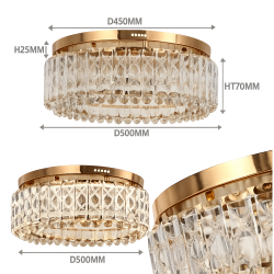 Rose Gold Crystal LED Flush Ceiling Light 60W – CCT Adjustable 3000K-6000K – Dimmable – 500mm