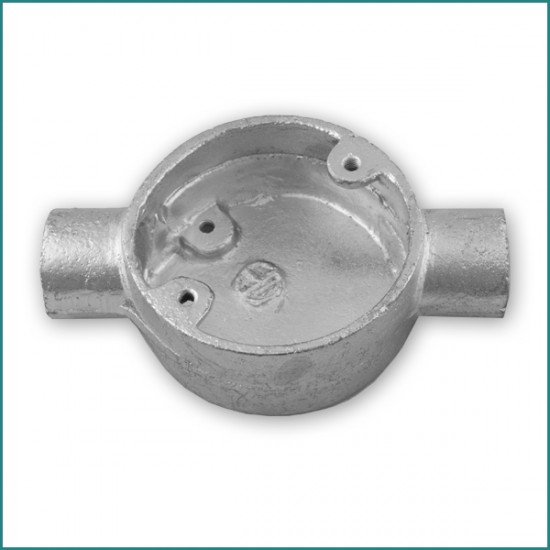 2 Way Through 20mm Round Galvanised Conduit Box 2 Way Through 20mm Round Galvanised Conduit Box