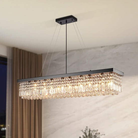 Modern Matt Black Raindrop K9 Crystal Chandelier Rectangle Ceiling Light