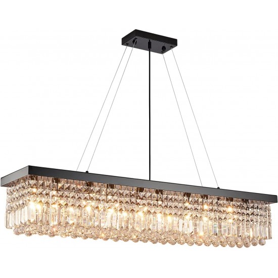 Modern Matt Black Raindrop K9 Crystal Chandelier Rectangle Ceiling Light