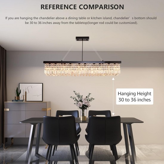 Modern Matt Black Raindrop K9 Crystal Chandelier Rectangle Ceiling Light
