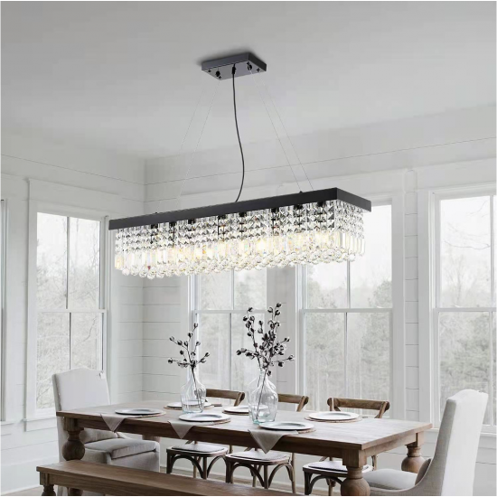 Modern Matt Black Raindrop K9 Crystal Chandelier Rectangle Ceiling Light