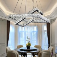 50W LED Chrome 2 Tier Square Crystal Chandelier Pendant Light
