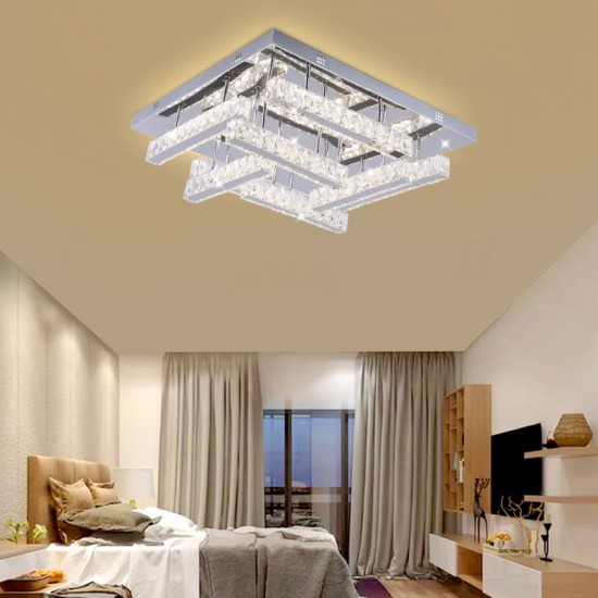 80W Crystal Square Flush Dimmable LED CCT Adjustable Chandelier Light Chrome 