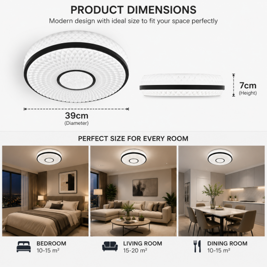 Sparkling Effect 24W LED Colour Change Acrylic Flush Ceiling Light 395mm