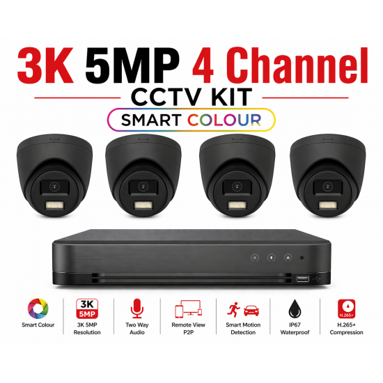 4 Channel HD 3K 5MP Smart Colour CCTV Surveillance Kit 
