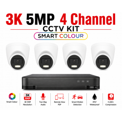 4 Channel HD 3K 5MP Smart Colour CCTV Surveillance Kit 