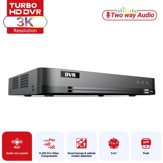 Acusense 4 Channel CCTV Security DVR P2P Remote View / 5MP / 3K / 2 Way Audio