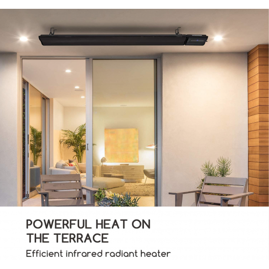 Infrared wall or ceiling Radiant heater 1800W or 2400W IP44 Remote Control Black Finish