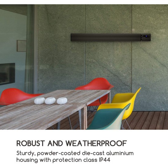 Infrared wall or ceiling Radiant heater 1800W or 2400W IP44 Remote Control Black Finish