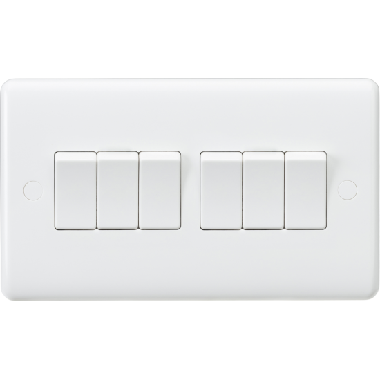 Knightsbridge 6G 2Way Switch Pure White Curved Edge Finish