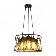 Black Caged Pendant Metal Amber Cylinder Glass Chandelier Ceiling Adjustable Light 3xE27