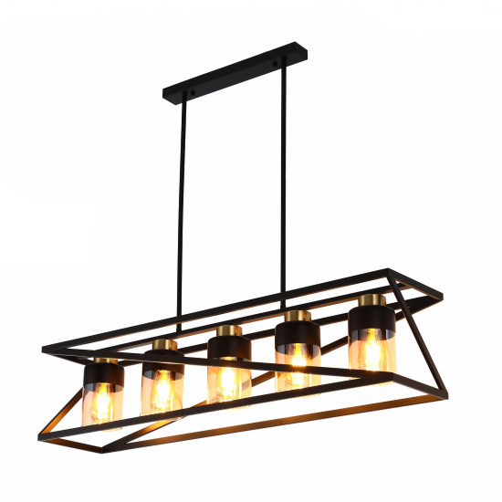Modern Black & Gold 5 Light Geometric Chandelier – E27 Pendant Ceiling Light