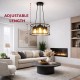 Black Caged Pendant Metal Amber Cylinder Glass Chandelier Ceiling Adjustable Light 3xE27