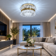 40cm Brass Crystal Chandelier Ceiling Light – Modern Gold Flush Mount E14 Dimmable
