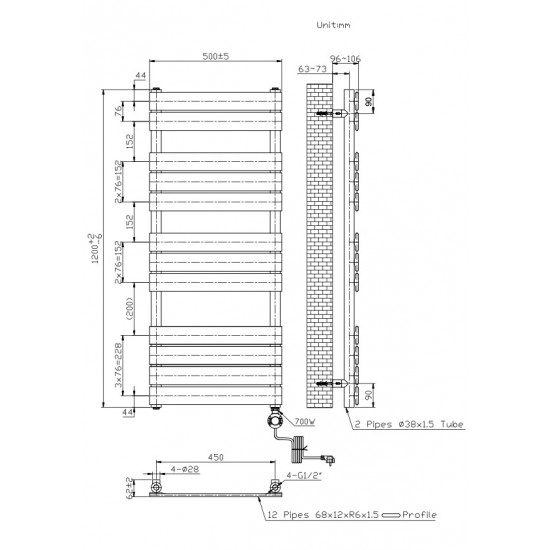 700W Designer Flat Panel Electric Liquid Filled Towel Radiator Straight Matt Black With Thermostat 1200 X 500 700W Designer Flat Panel Electric Liquid Filled Towel Radiator Straight Matt Black With Thermostat 1200 X 500