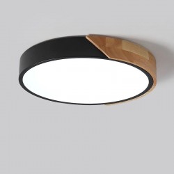 Nordic Wood Black 36W LED Flush Ceiling Light – Round Design with Adjustable CCT