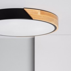 Nordic Wood Black 36W LED Flush Ceiling Light – Round Design with Adjustable CCT
