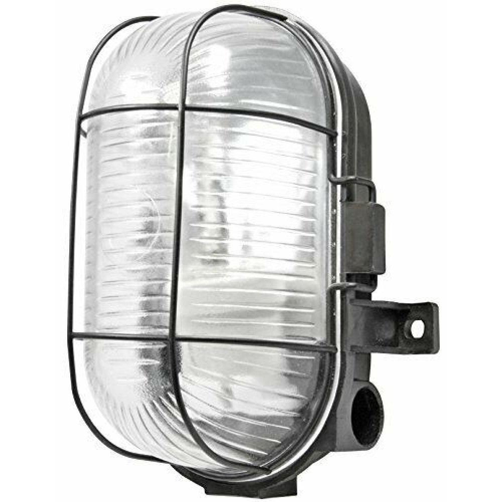 Black Oval Cage Metal Bulkhead IP44 Outdoor or Indoor Use