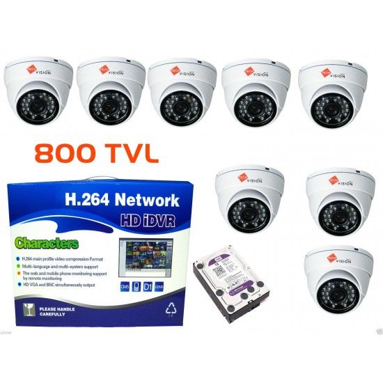 8xDome 800TVL WHITE cctv camera kit+ 8CH DVR P2p Cloud Viewing