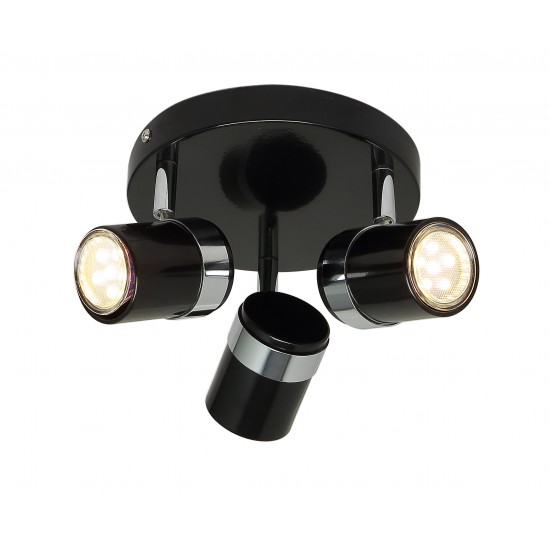 Contemporary 3 Way Black & Chrome Round GU10 Ceiling Spotlight Light by UKEW®