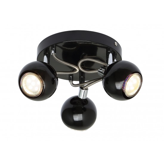 Modern 3 Way Retro Round Globe Black & Chrome Ceiling Spotlight by UKEW®