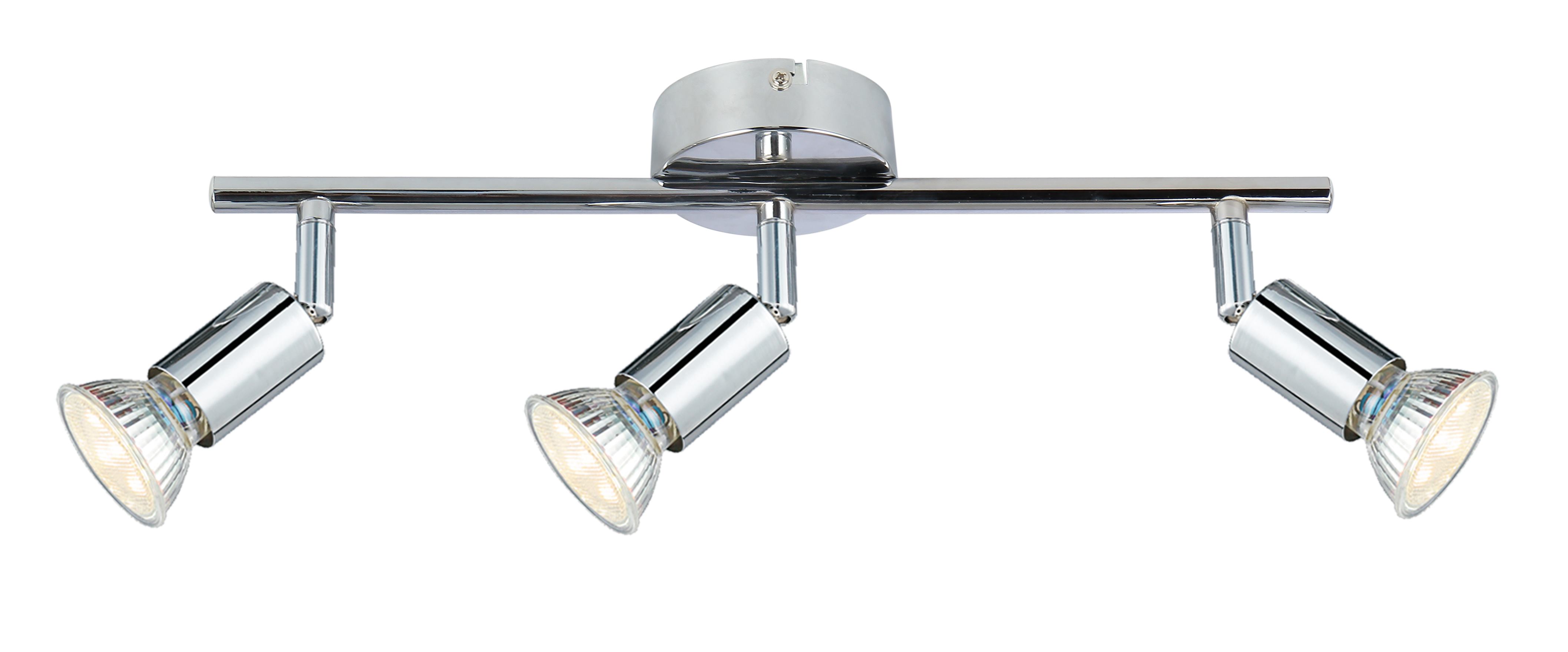 Modern 3 Way Adjustable Heads Silver Chrome Straight Bar Ceiling Spotlight Fitting 