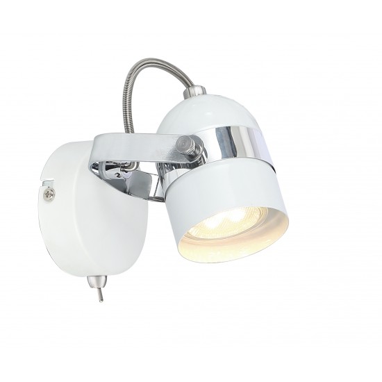 Single Adjustable Wall Bedside Light With Toggle Switch - White Colour