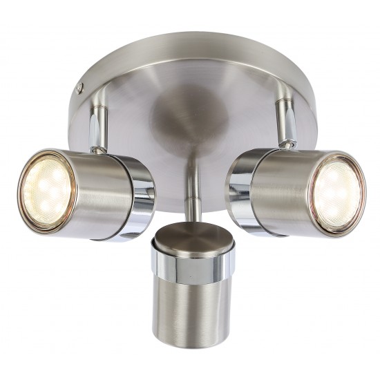Contemporary 3 Way Satin & Chrome Round GU10 Ceiling Spotlight Light by UKEW®