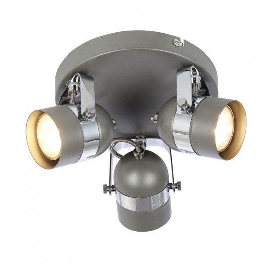 Retro Type GU10 3 Way Round Base Ceiling Spotlight Grey and Chrome Finish